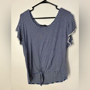 Kim & Cami Blue and White Striped Tie Knot Tee